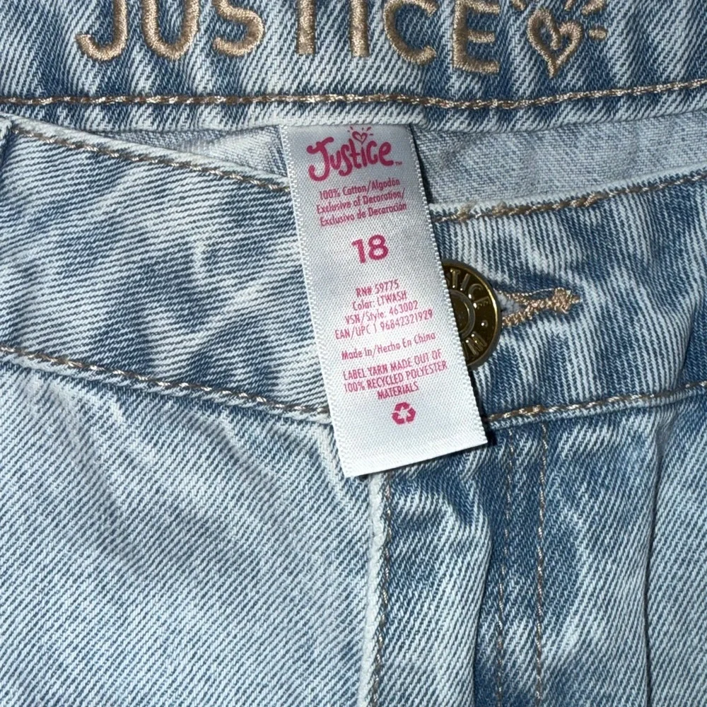Justice Light Wash Straight-Leg Jeans with Pink Floral Embroidery